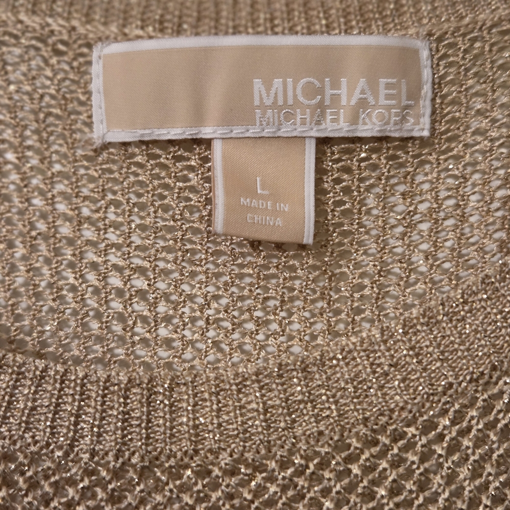 MICHAEL Michael Kors Gold Mesh Metallic Short Sleeve Top/Shirt.  Size L. - Picture 3 of 14